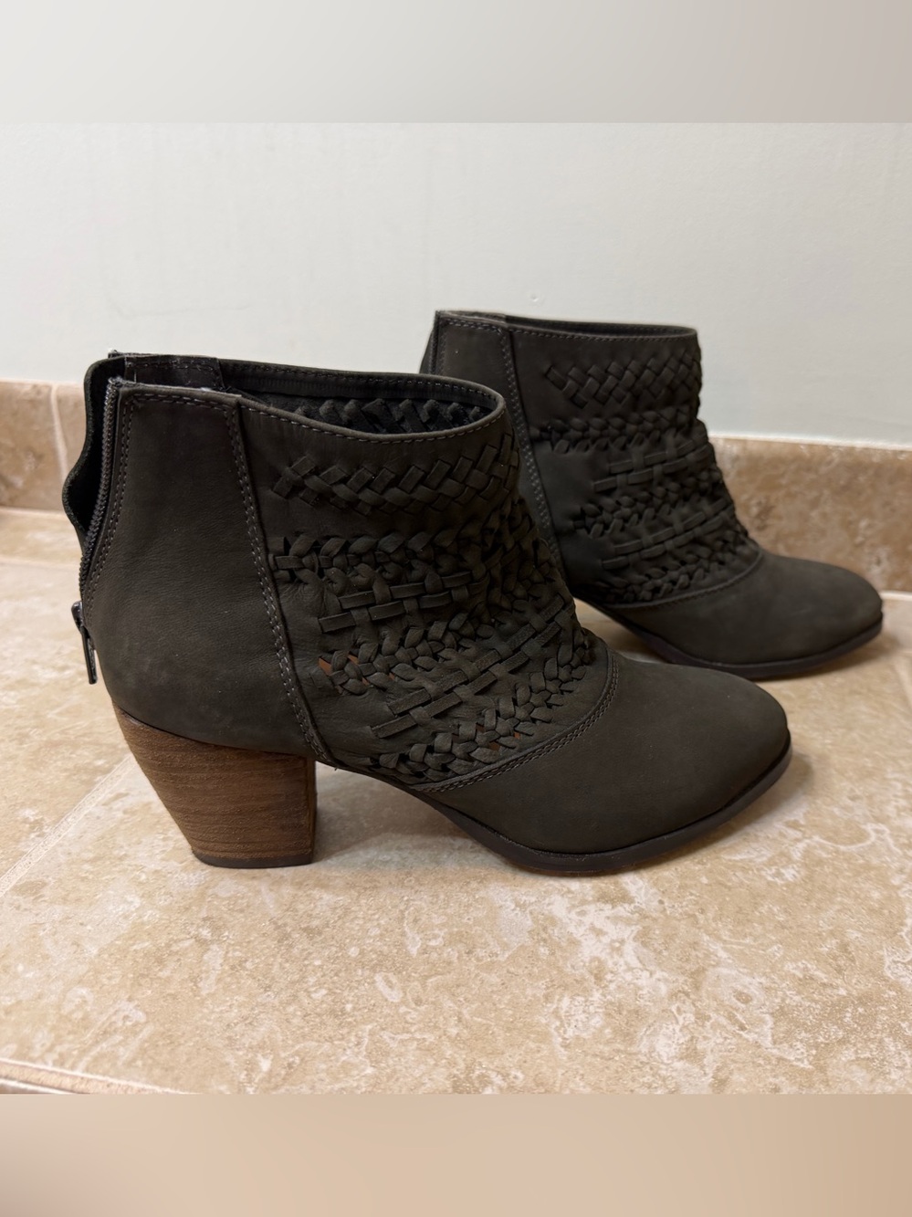 Diba Dark Grey Braided Leather Ankle Booties